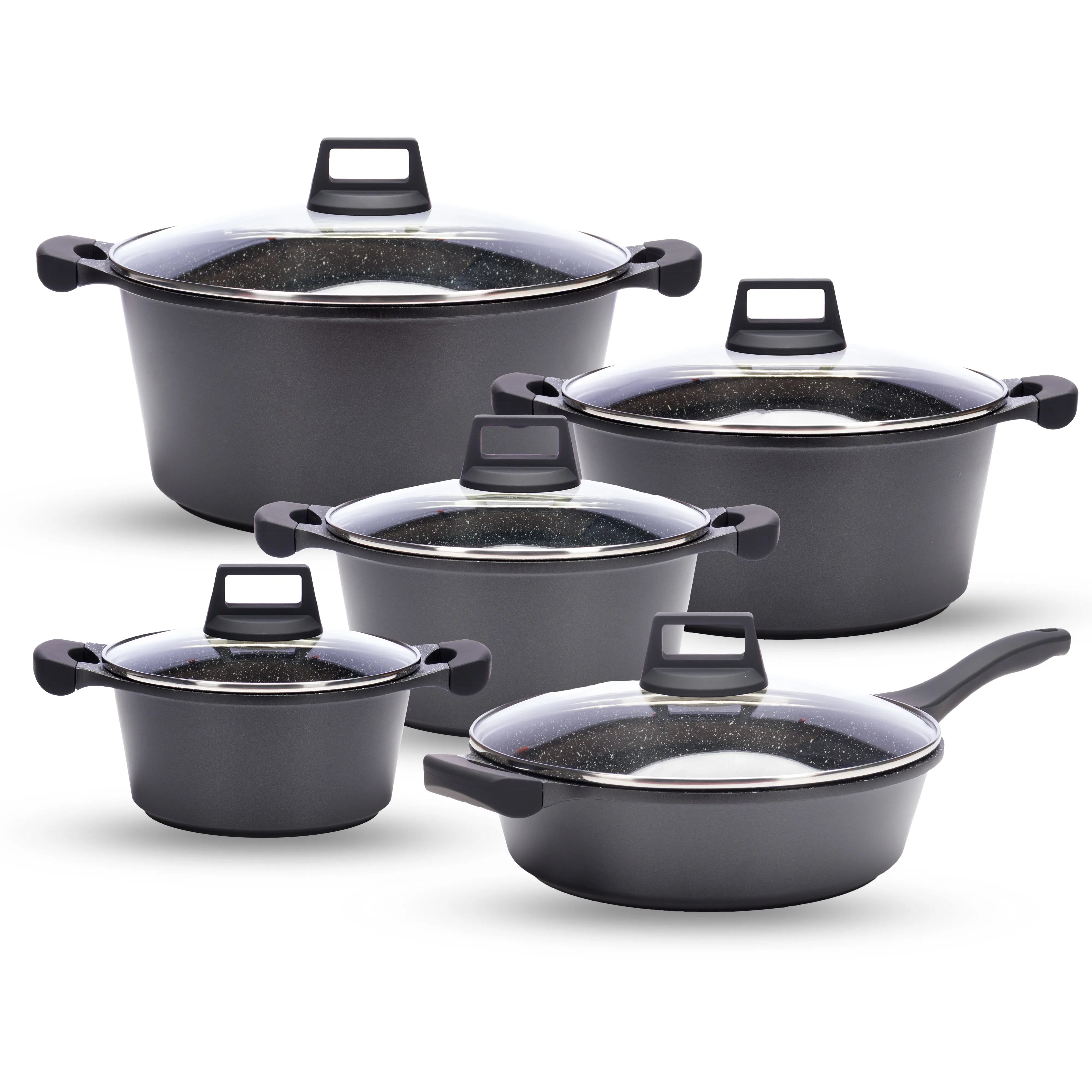 10PCS Non-Stick Granite Cookware Set (Induction Bottom) |BMC1004-BLK